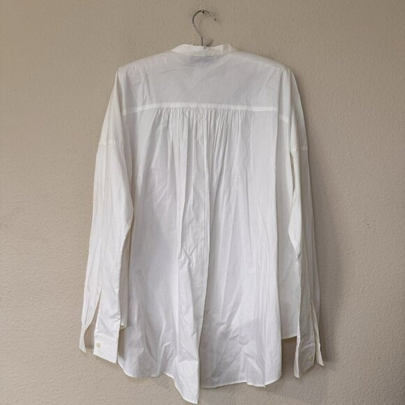 Loft Blouse Shirt Womens Size Medium White Poplin Shirt Cotton Spandex - Picture 5 of 6